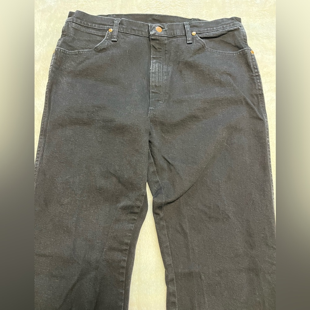 Men’s Black Wrangler Jeans 36”x34” Cowboy Western Rodeo stretch Logo Style A001 - Picture 3 of 12
